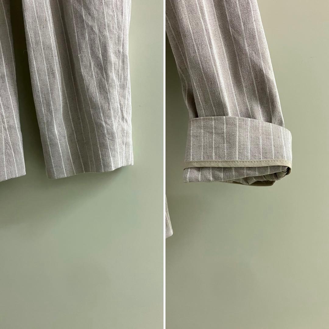 【theory luxe】グレージュ リネン ストライプ ダブル スーツ