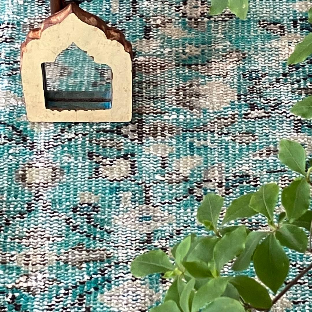 スカイブルー✳︎91×192✳︎ペールグレー　満載フラワー　トルコヴィンテージラグ