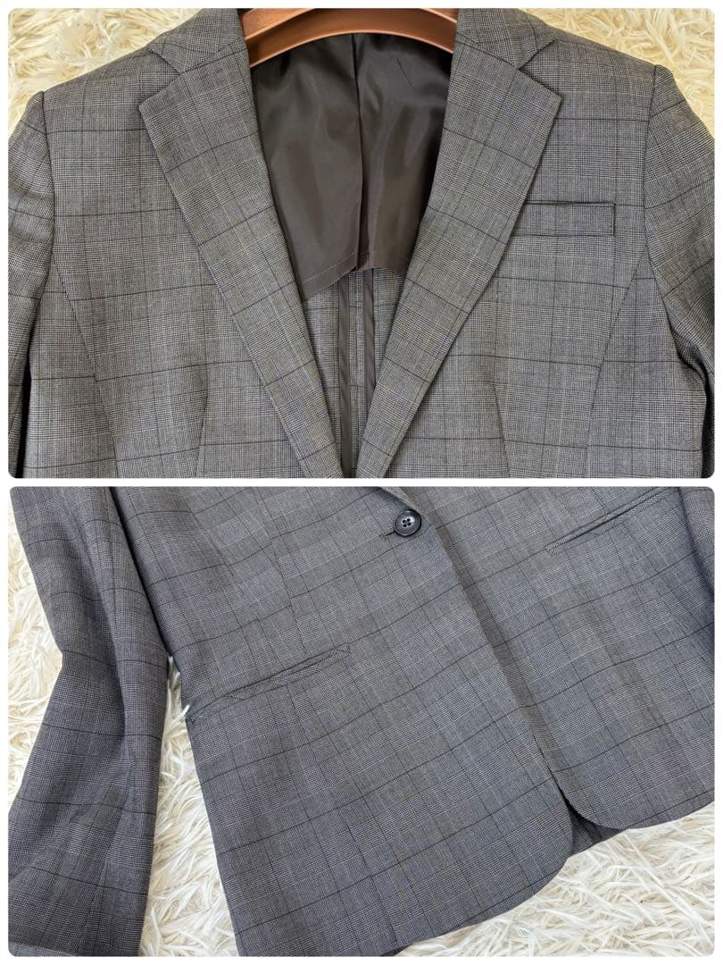 美品　SUIT SELECTスーツ　3点セット　グレーチェック　春夏対応11号