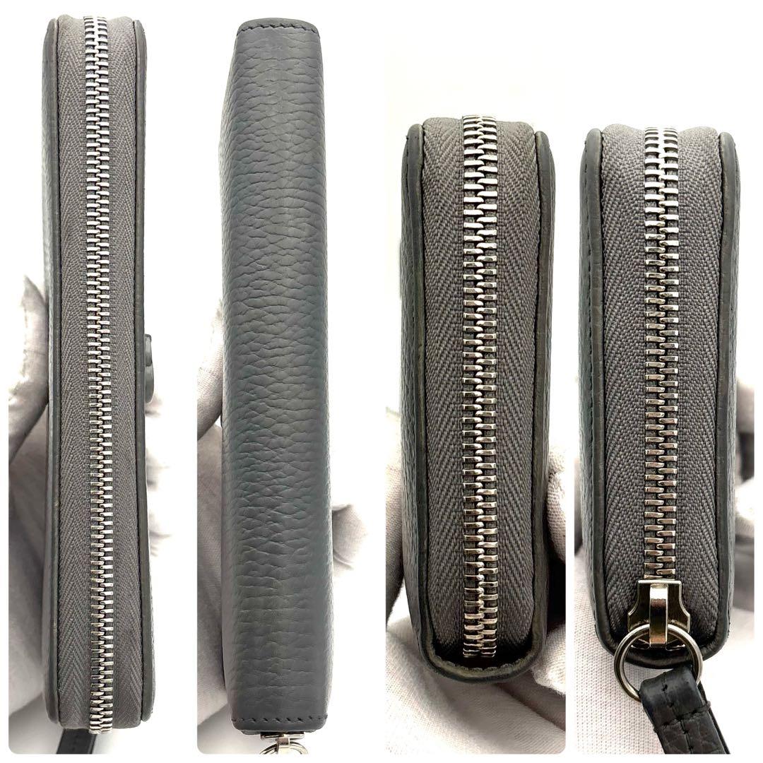 ☆箱付☆美品☆グッチ GGマーモント ラウンドファスナー長財布 レザー グレー