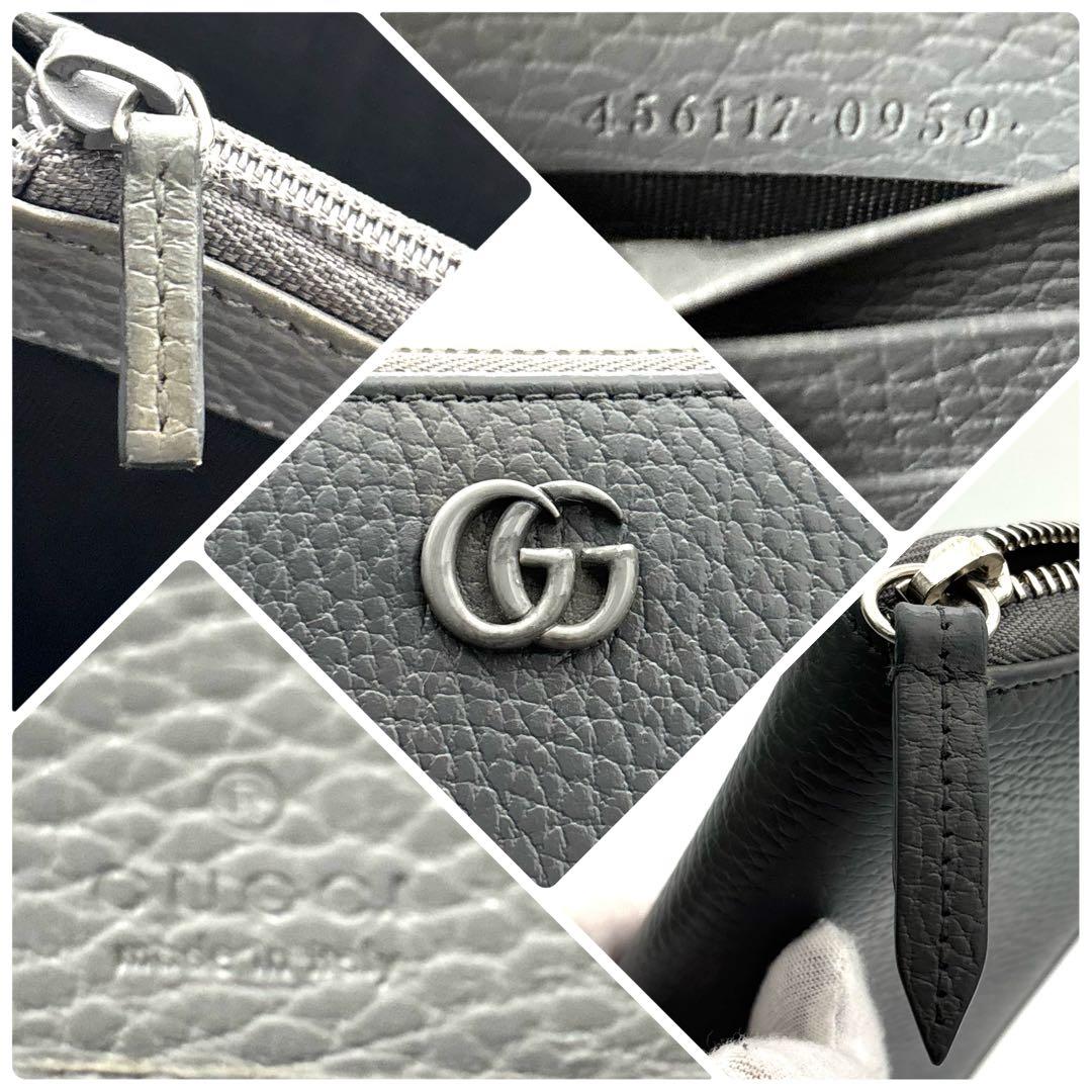 ☆箱付☆美品☆グッチ GGマーモント ラウンドファスナー長財布 レザー グレー