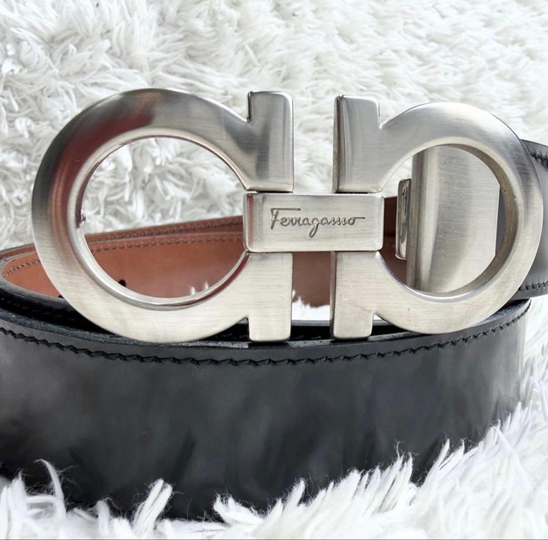 【極美品】フェラガモ ベルト ダブルガンチーニ ブラック シルバー