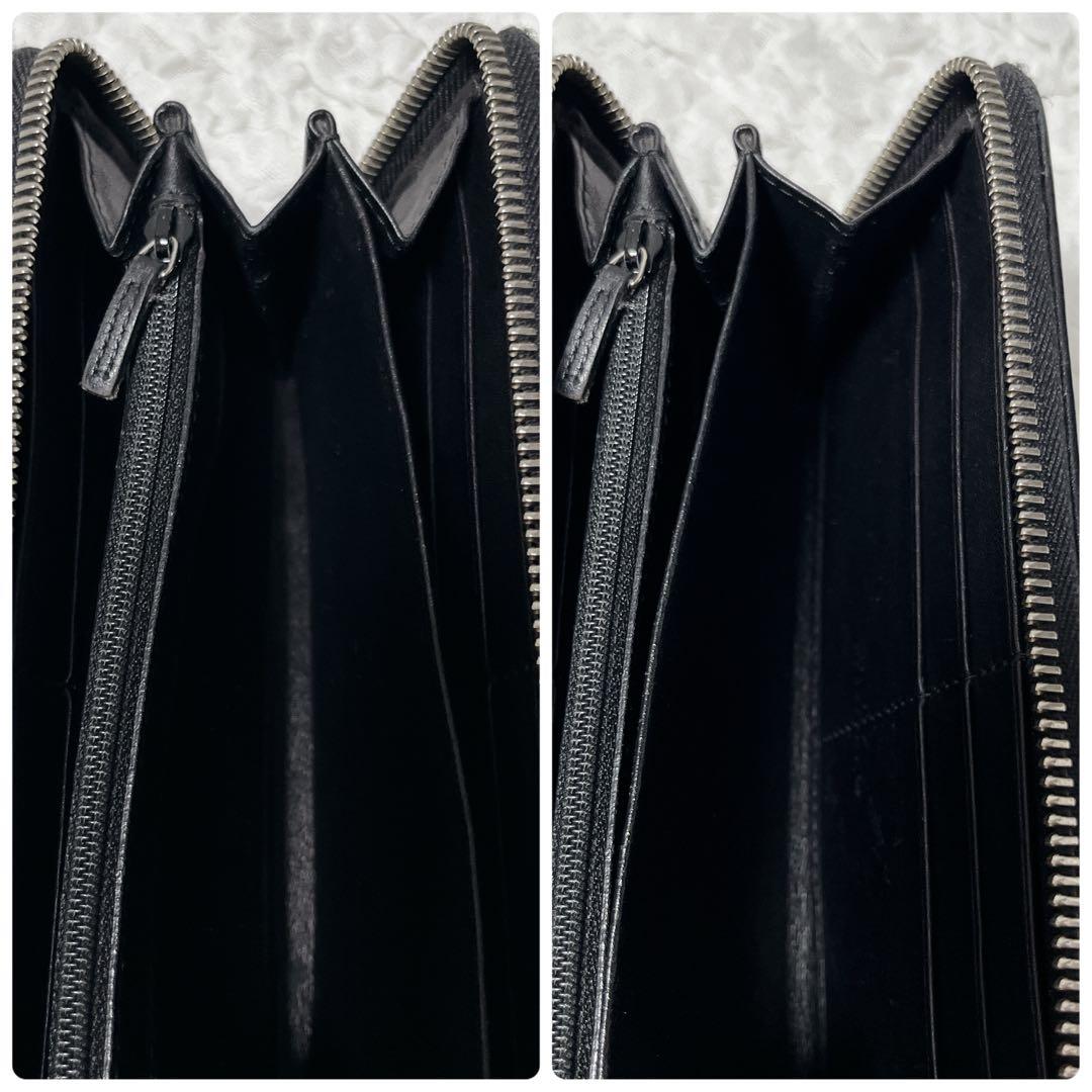 希少✨GUCCI ブラックレザー 長財布 GG ラウンドファスナー　シマ