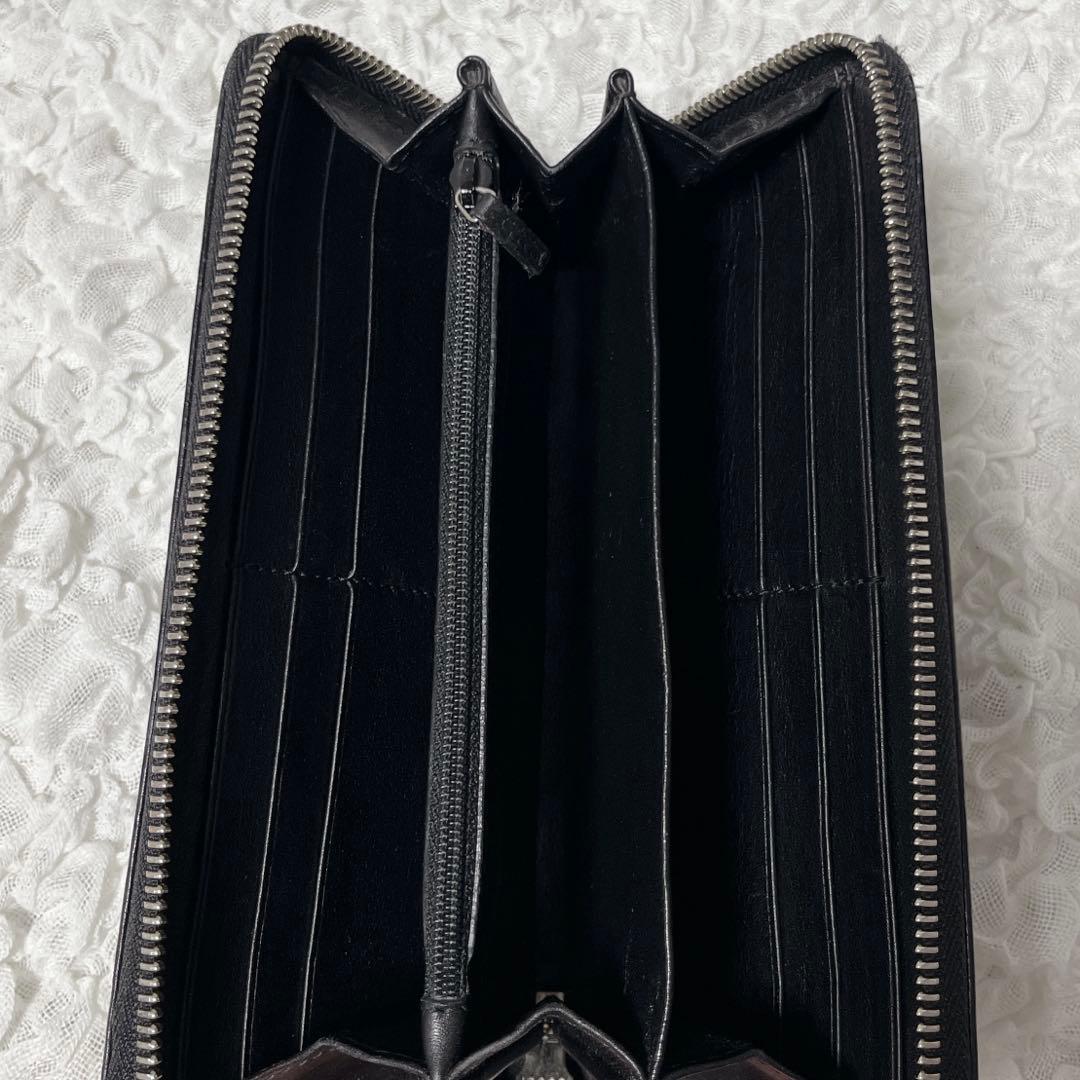 希少✨GUCCI ブラックレザー 長財布 GG ラウンドファスナー　シマ