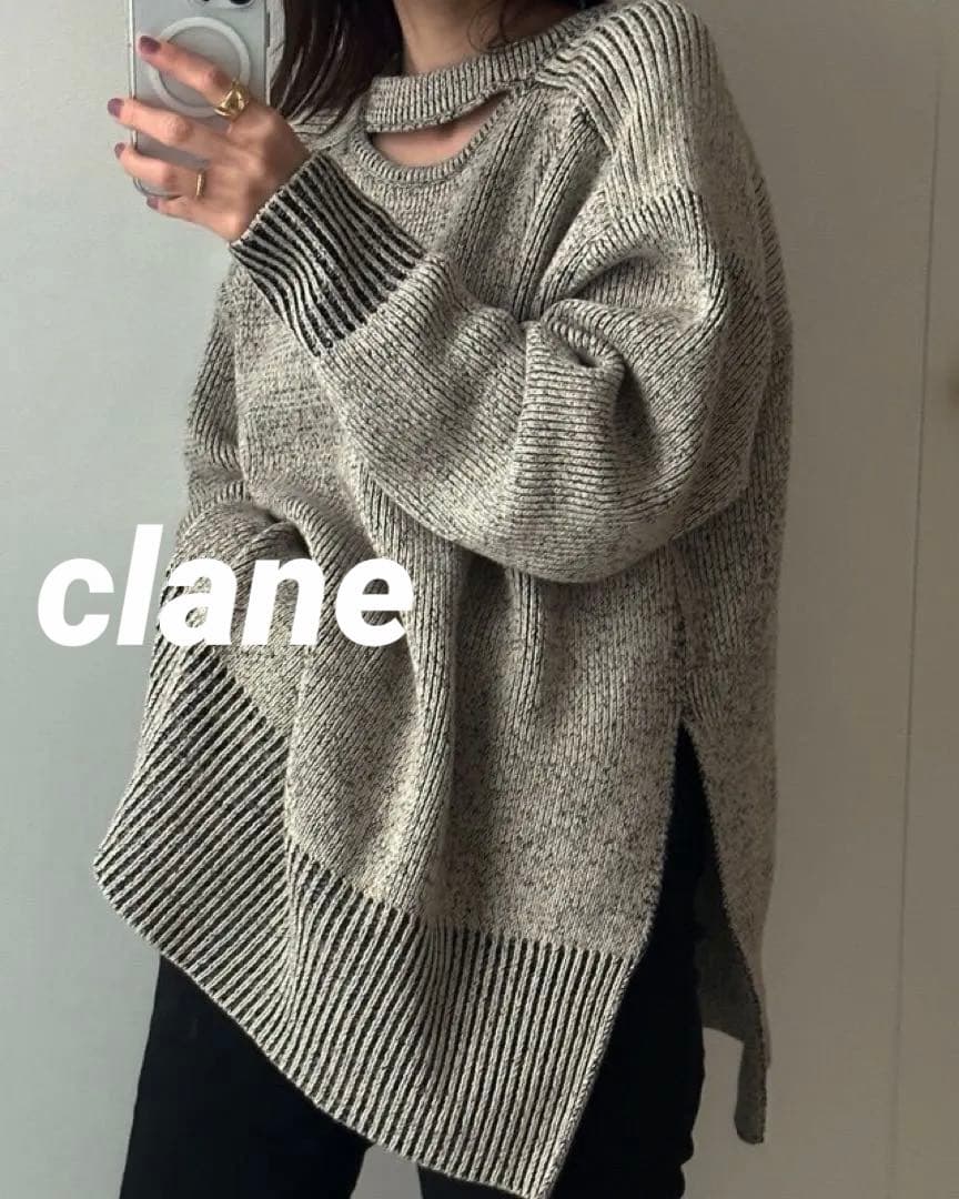トップス clane W FACE CUT NECK WIDE KNIT TOPS