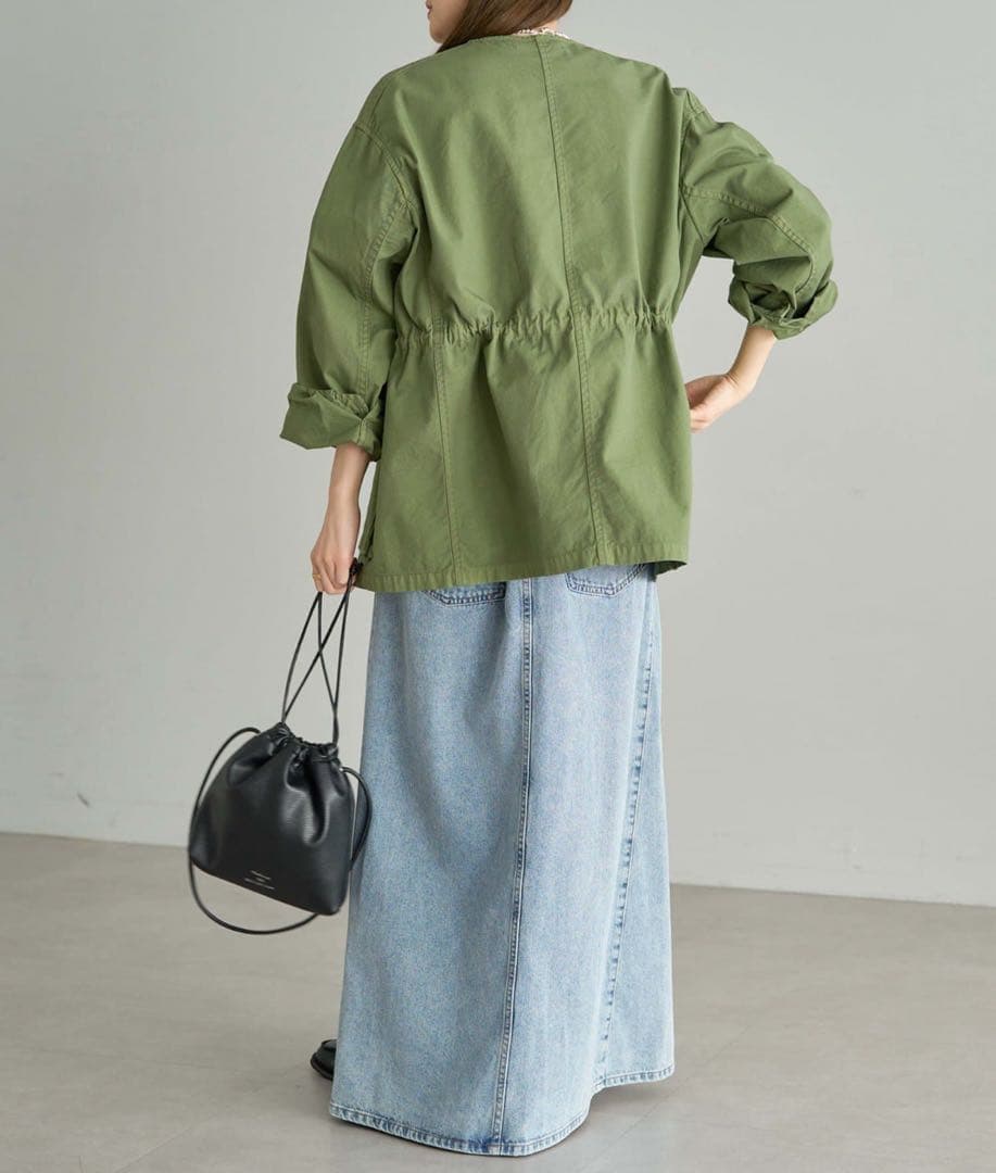 美品 ピュアルセシン ノーカラーミリタリーブルゾン フリー カーキ pual