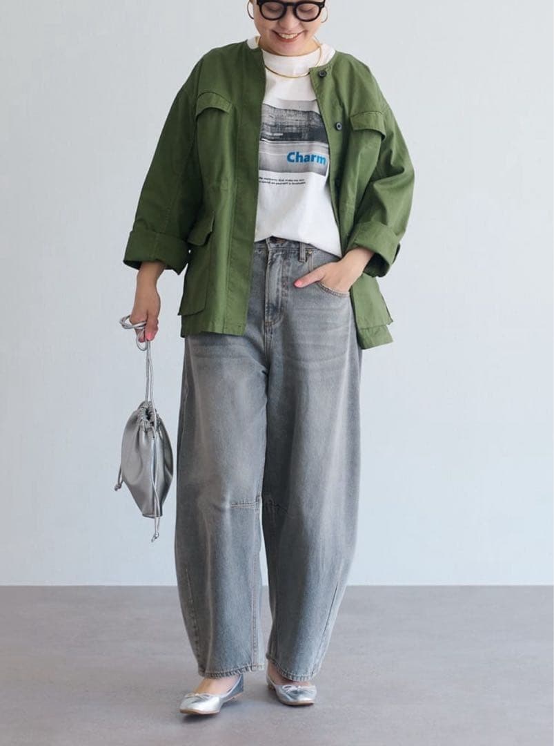 美品 ピュアルセシン ノーカラーミリタリーブルゾン フリー カーキ pual