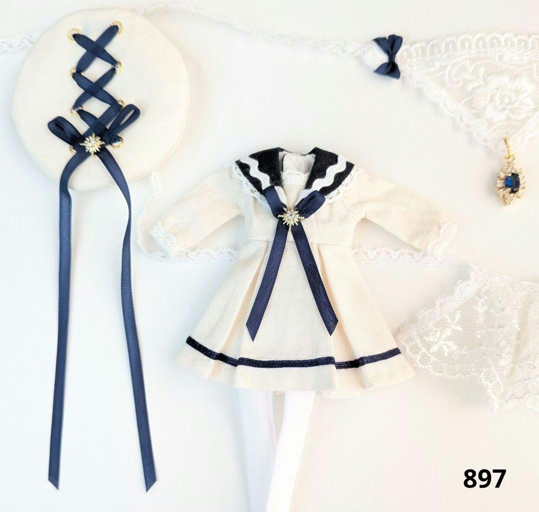 【ピコニーモP専用】レースセーラーワンピース ホワイト×ネイビー 897