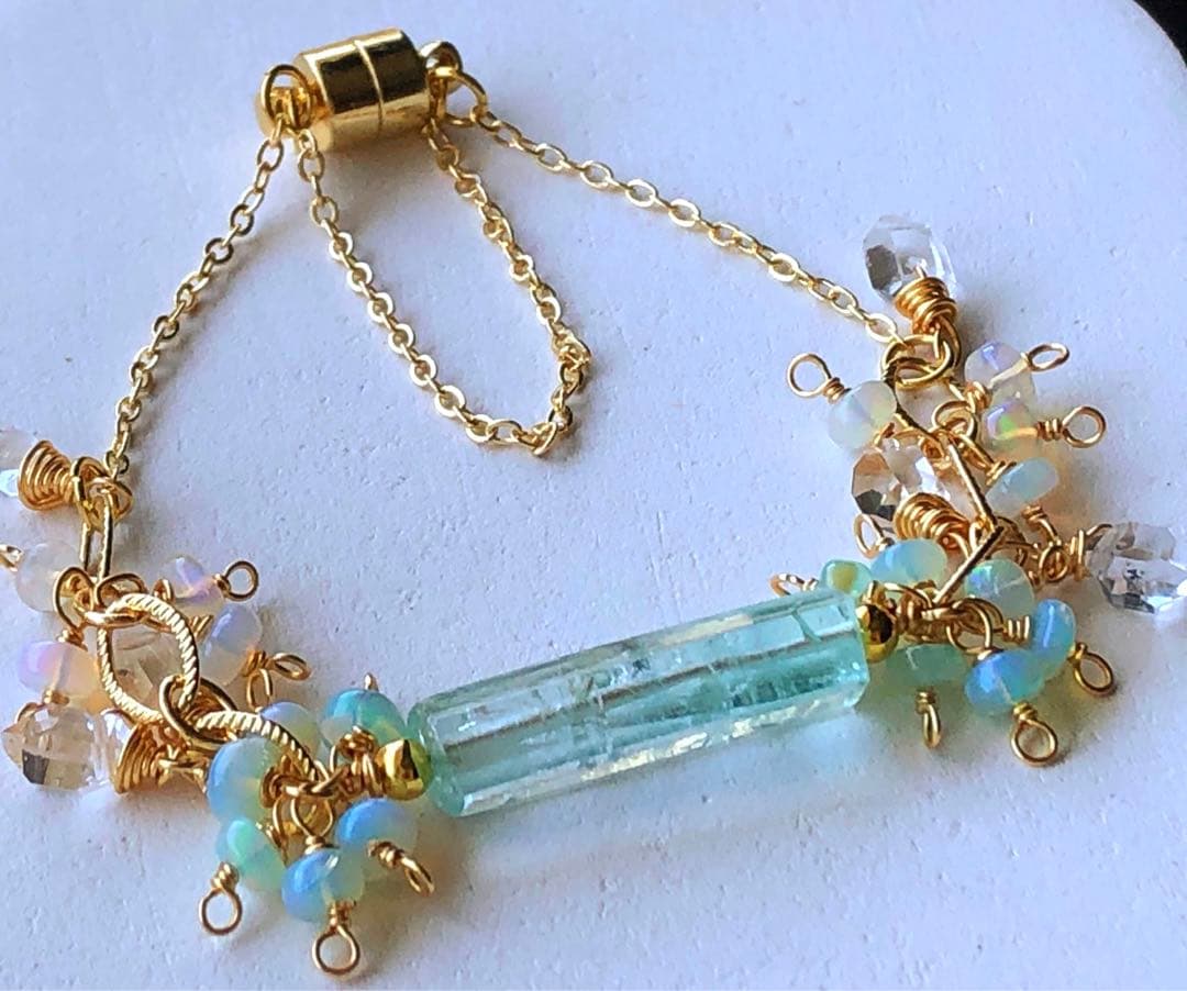 天然石☆極上大粒ミントエメラルド×極上Dクォーツのブレス・トップ14kgf