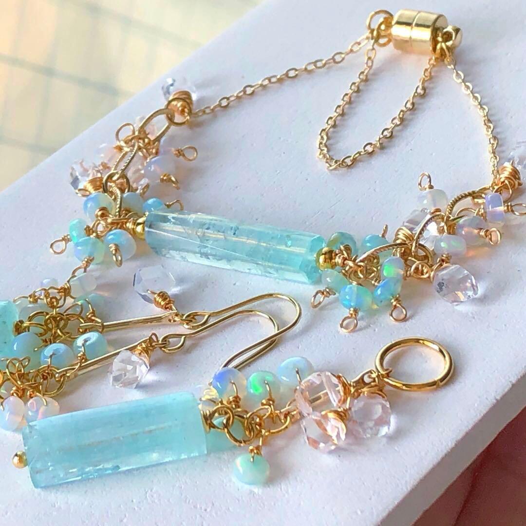 天然石☆極上大粒ミントエメラルド×極上Dクォーツのブレス・トップ14kgf