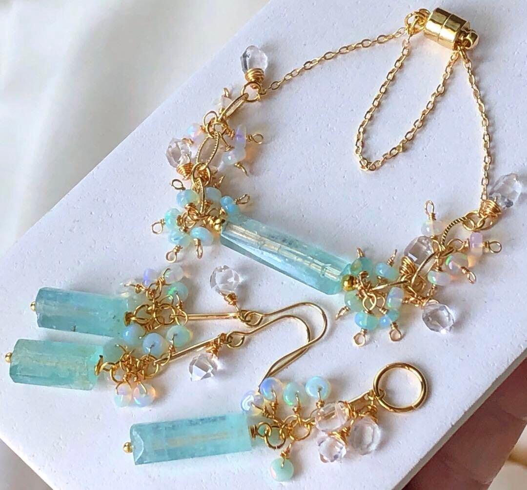 天然石☆極上大粒ミントエメラルド×極上Dクォーツのブレス・トップ14kgf