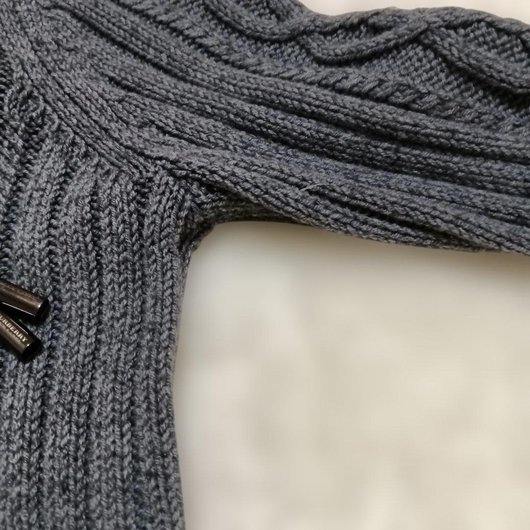 バーバリーブルーレーベル ケーブルニット ダッフル ロングパーカー グレー 38