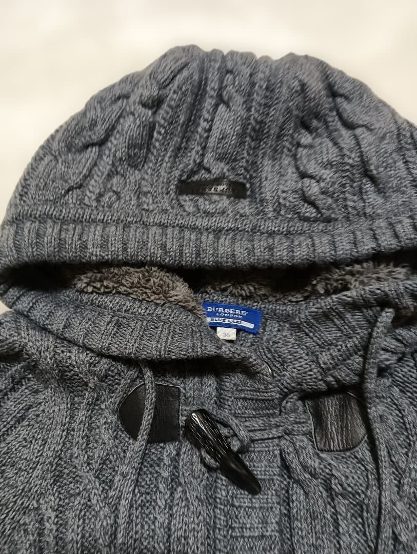 バーバリーブルーレーベル ケーブルニット ダッフル ロングパーカー グレー 38
