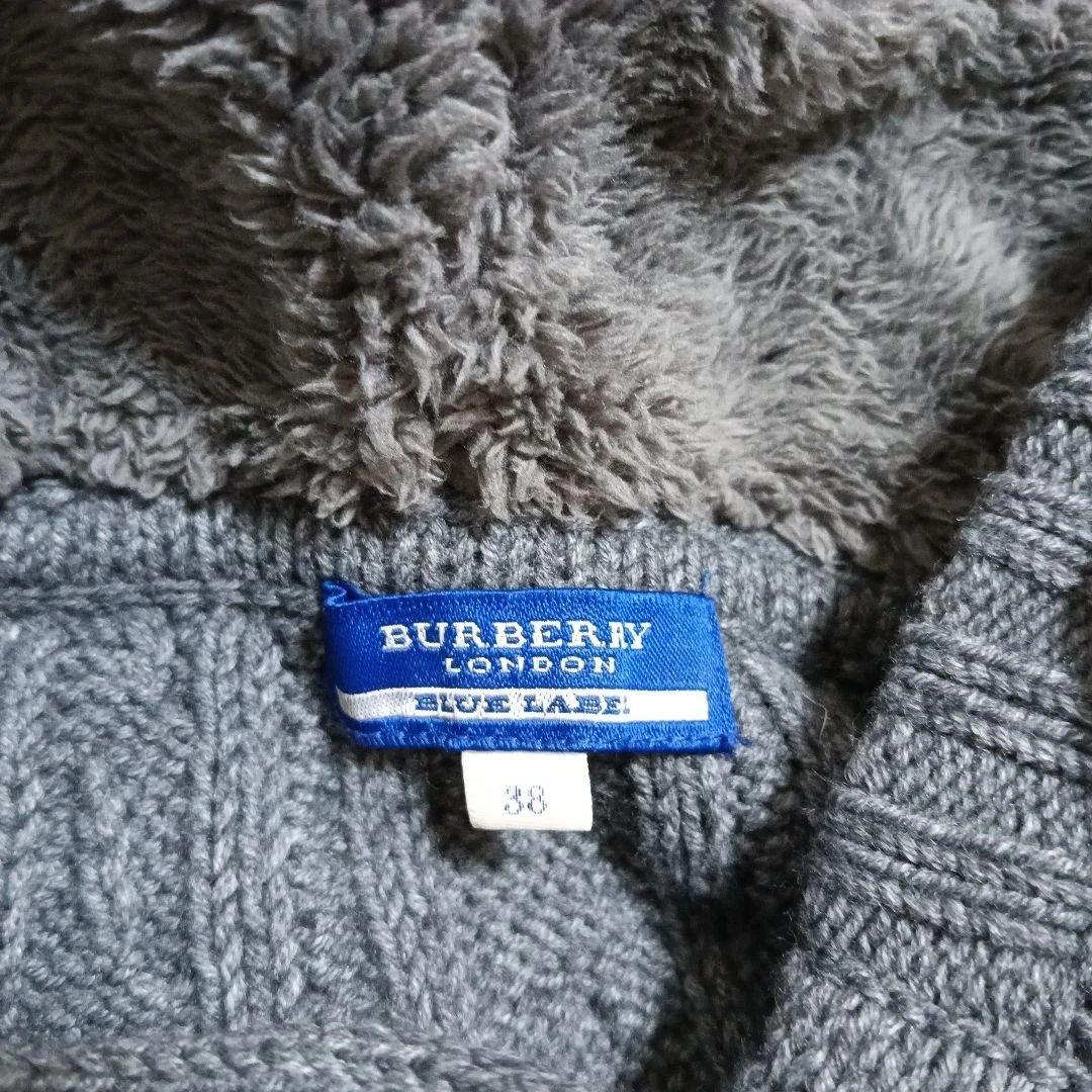 バーバリーブルーレーベル ケーブルニット ダッフル ロングパーカー グレー 38