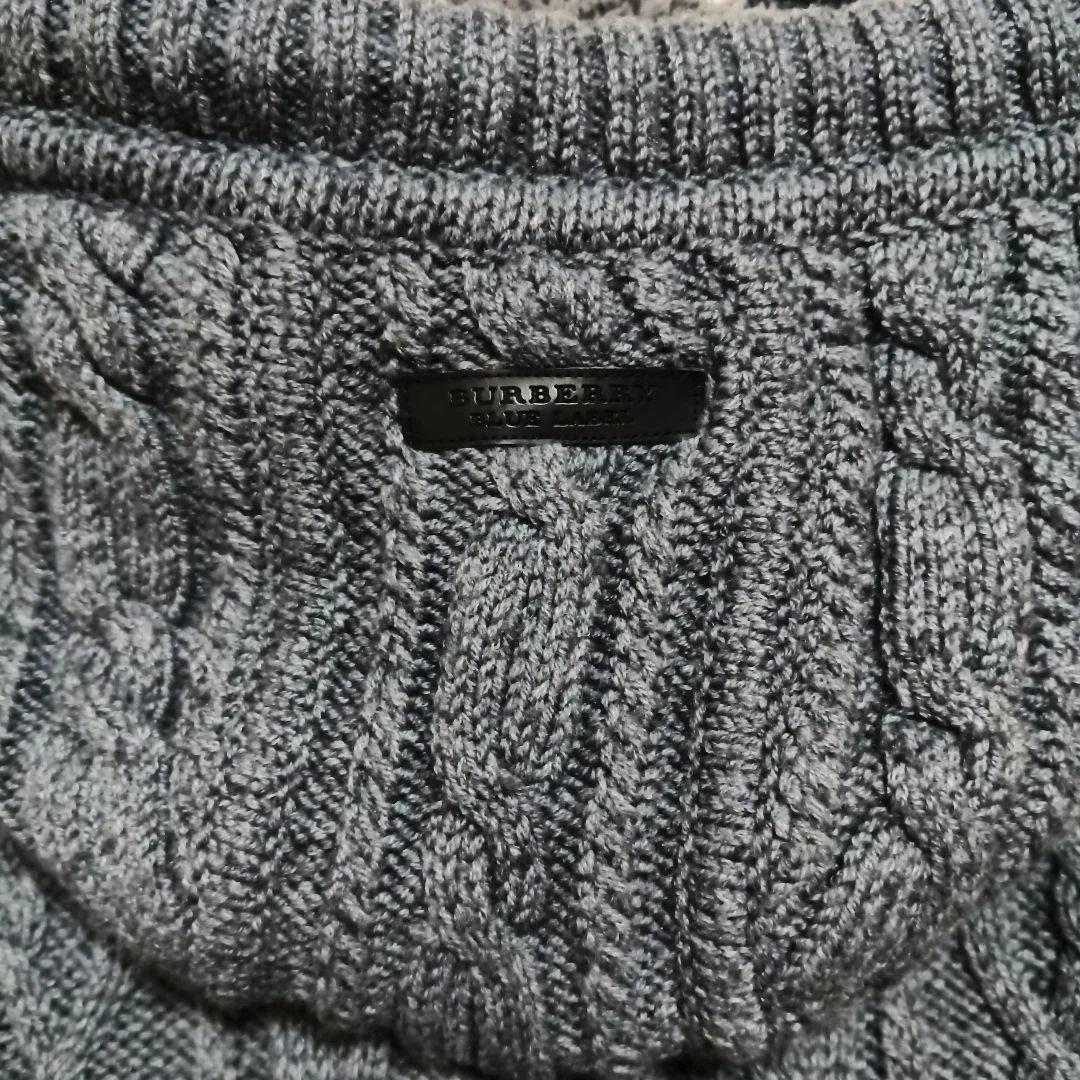 バーバリーブルーレーベル ケーブルニット ダッフル ロングパーカー グレー 38