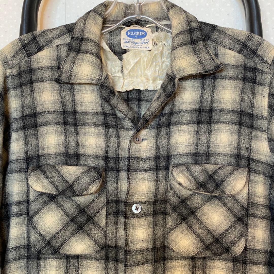 60s PILGRIM ピルグリム オンブレ シャドーチェック オープンカラー