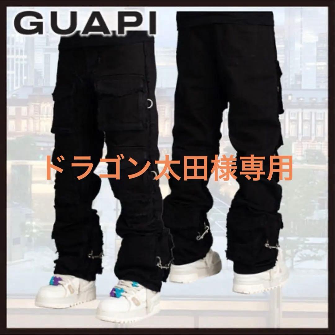 GUAPI リング付き プレミアムカーゴデニム ブラック28インチ