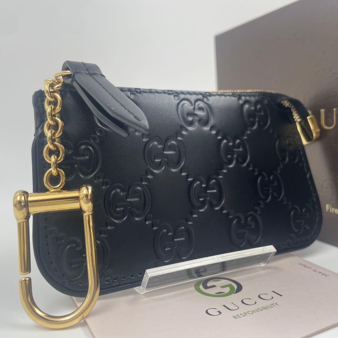 【✨未使用級】 GUCCI ケース シマ GG キーリング レザー 黒