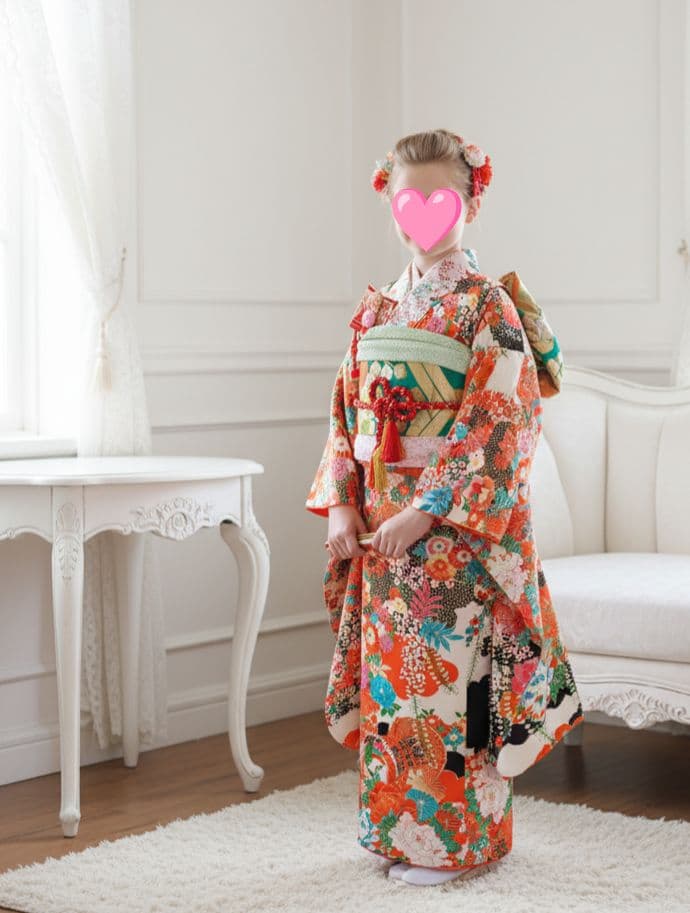 専用です☆アンティーク白黒ブルーの着物にエメラルドグリーンの作り帯セット☆