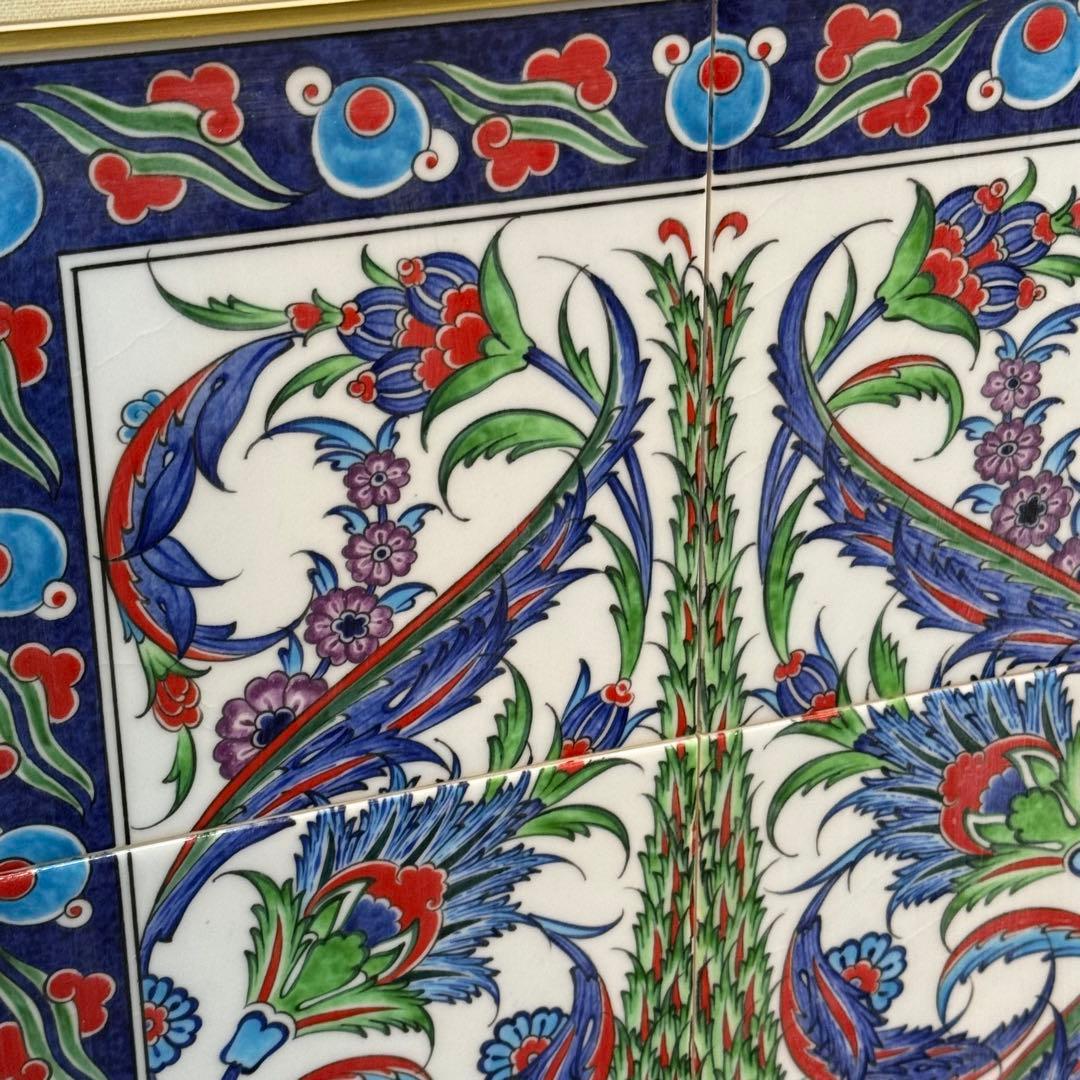 H112K15c トルコ陶器 手書きタイル 額装