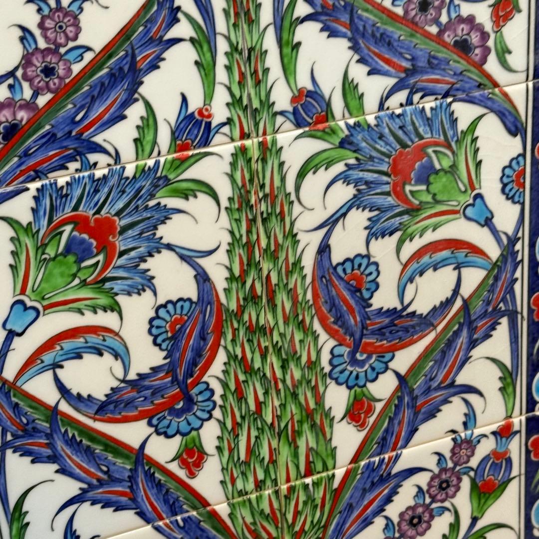 H112K15c トルコ陶器 手書きタイル 額装