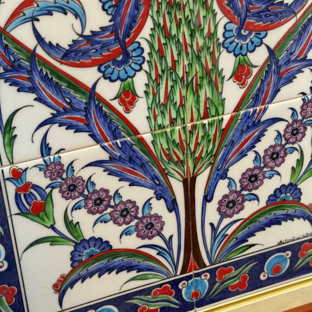 H112K15c トルコ陶器 手書きタイル 額装