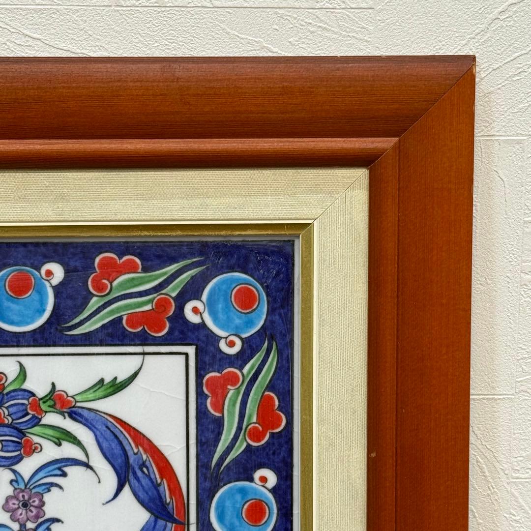H112K15c トルコ陶器 手書きタイル 額装