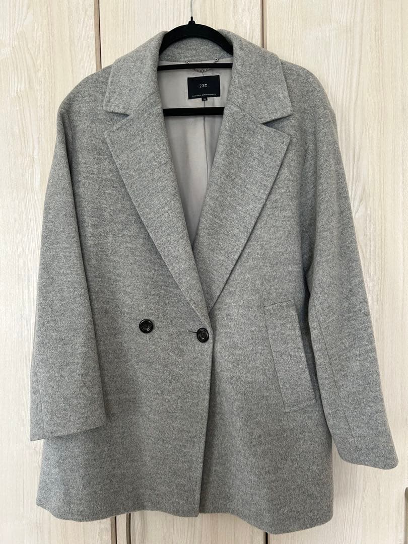 23区　ウールアンゴラビーバーチェスターコートライトグレー　38