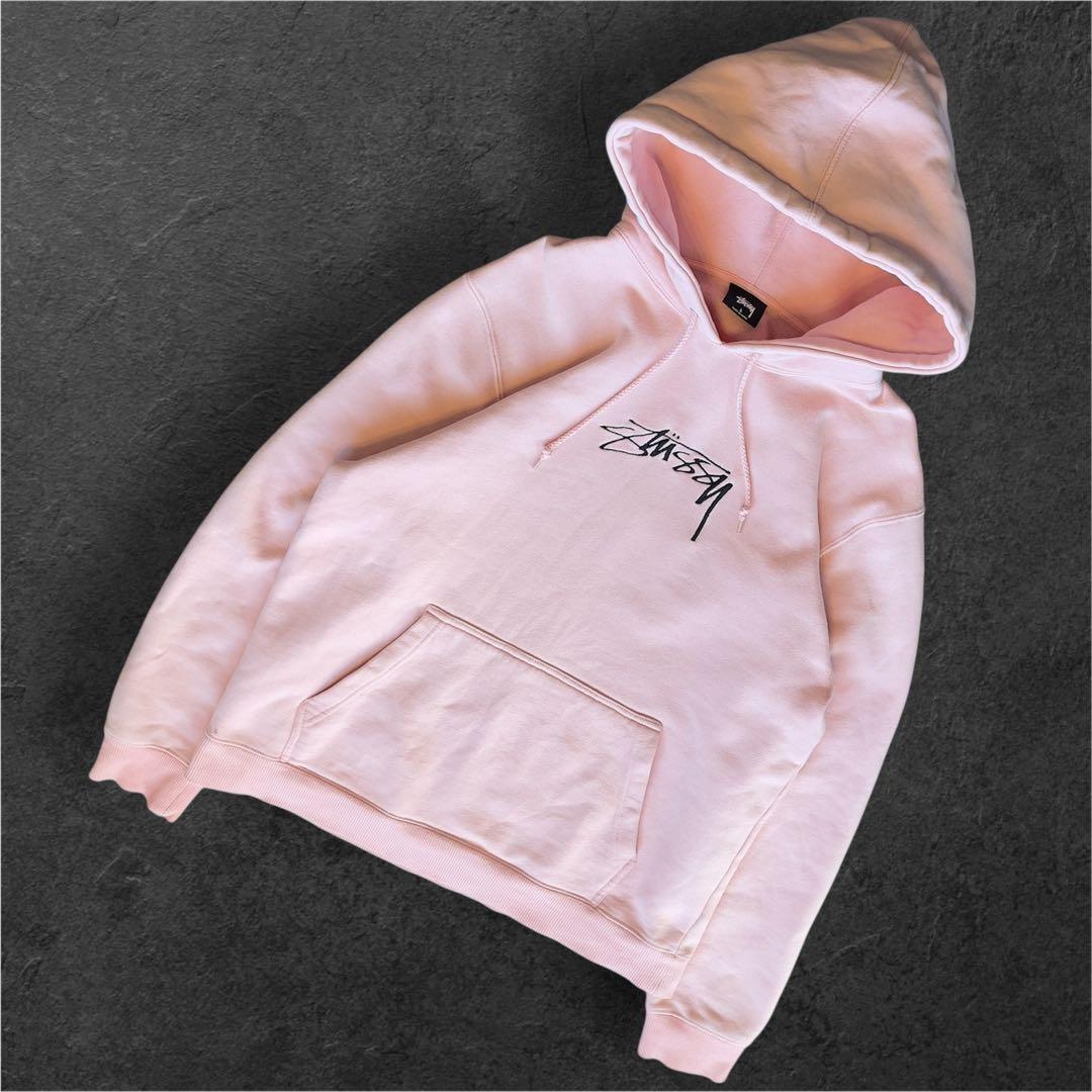 【希少カラー】STUSSY ステューシー パーカー L 刺繍ロゴピンク フーディ