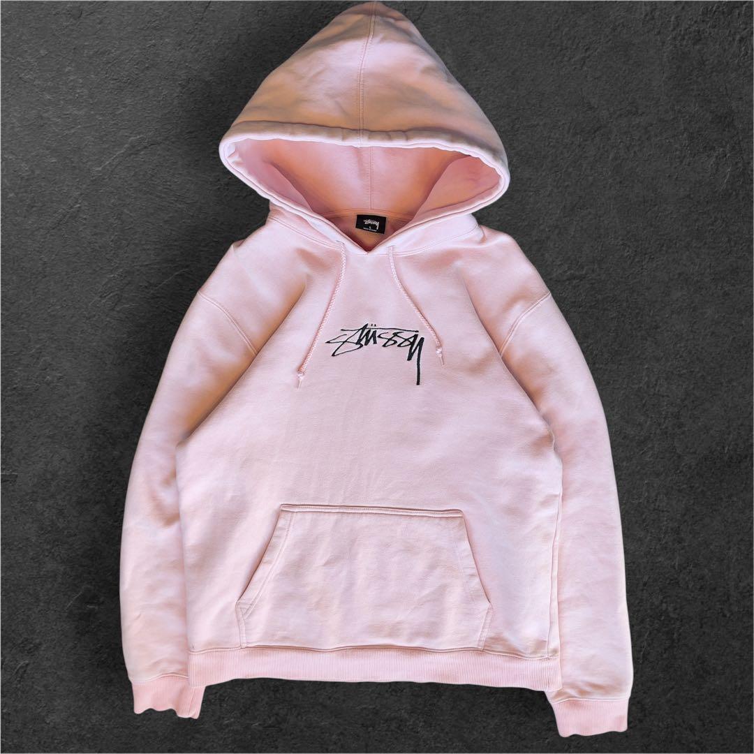 【希少カラー】STUSSY ステューシー パーカー L 刺繍ロゴピンク フーディ