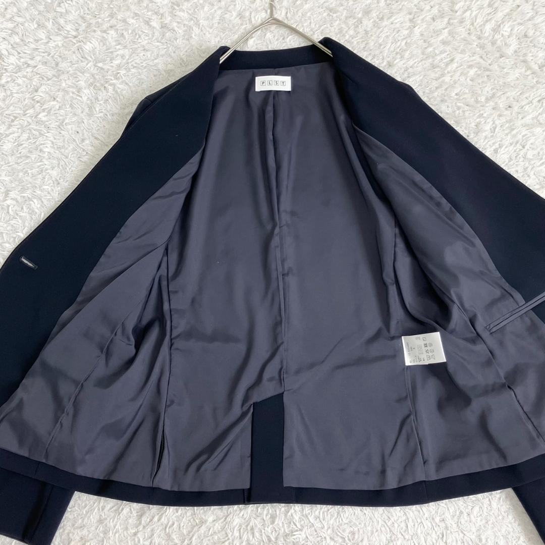 極美品✨プラステ セットアップ ノーカラー 洗える ストレッチ 1B 紺 M
