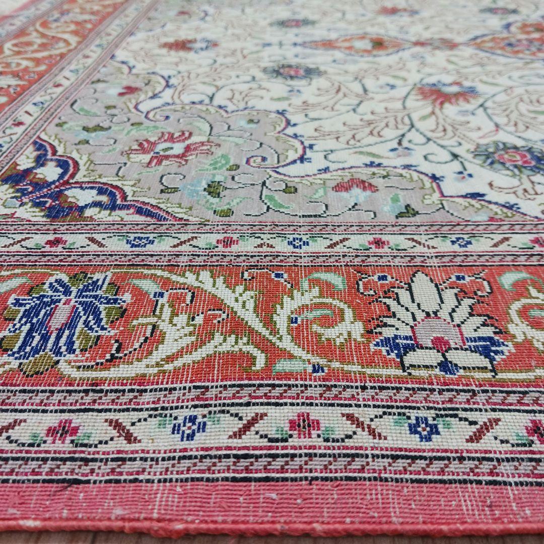 Y3292 高級ペルシャ絨毯 クム産 工房サイン シルク100% 手織り