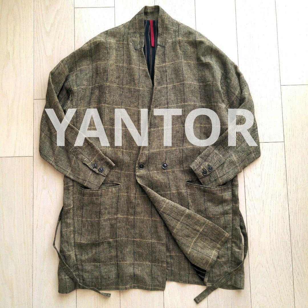 希少 YANTOR 起毛リネン 袈裟コート ストライプ裏地 15AW ヤントル