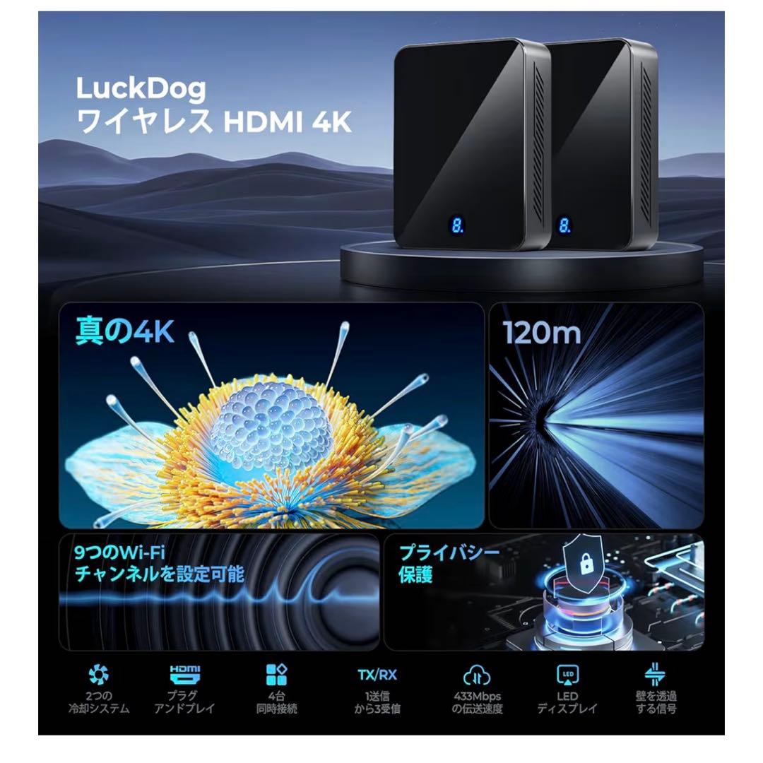 4K ワイヤレスHDMI 送受信機セット 無線 HDMI 120m 5GHz
