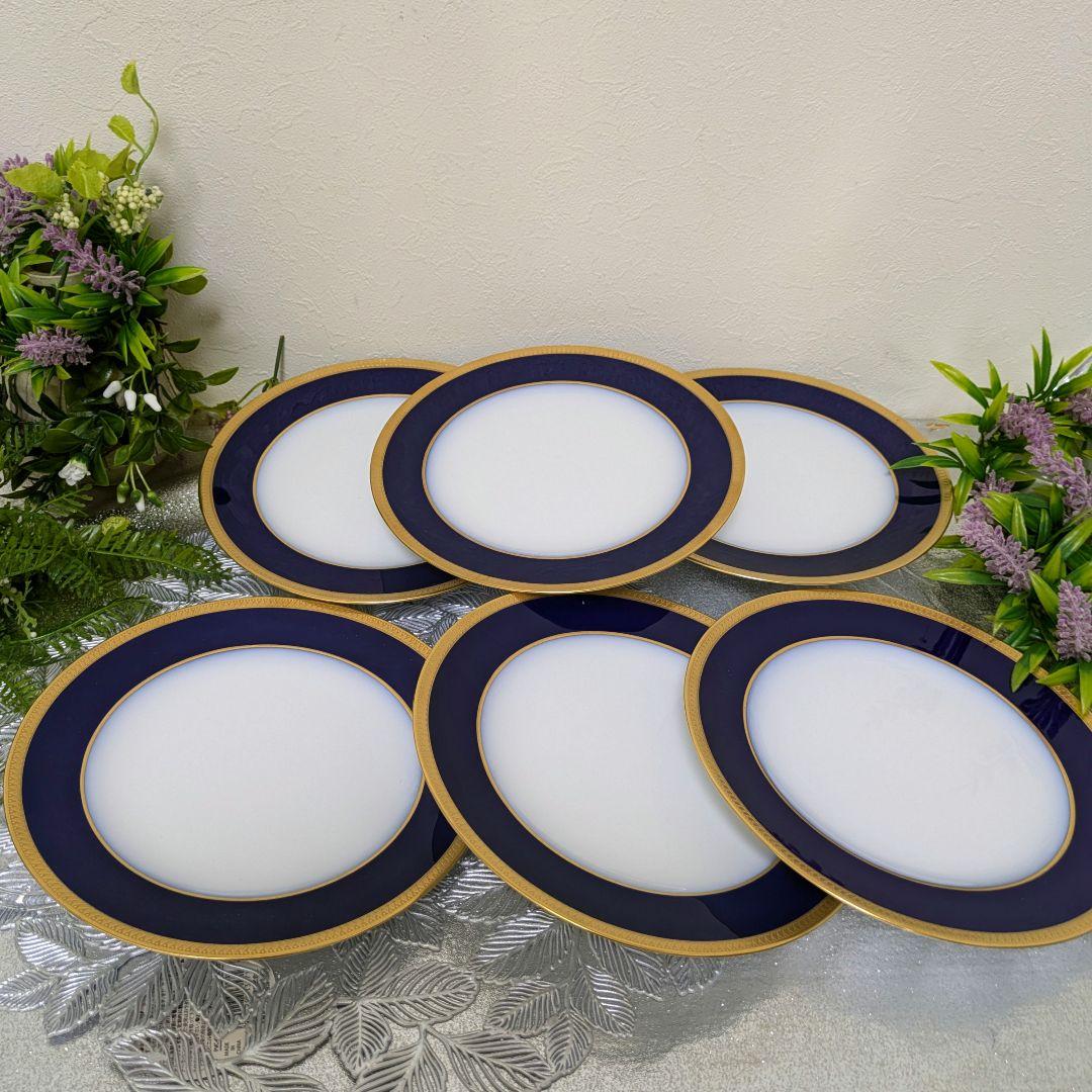 大倉陶園　デザート皿　20cm皿 瑠璃片葉金蝕デザート皿　6枚組　(未使用)