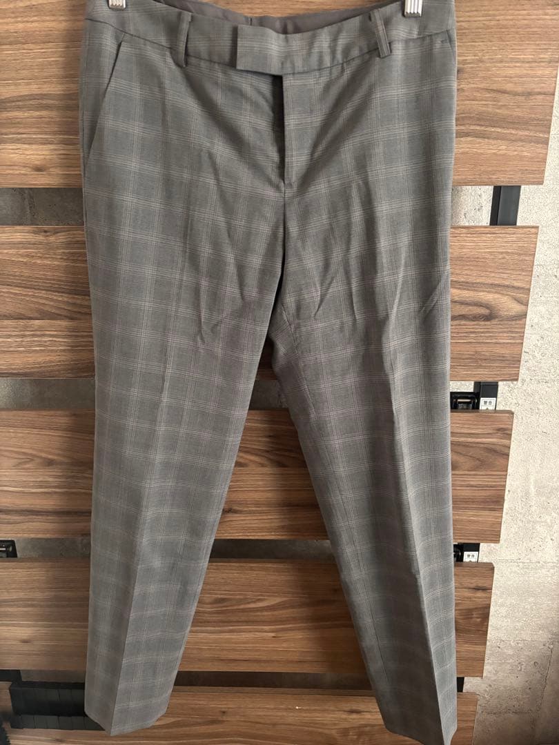 青山　グレー チェック柄 スリムフィット スーツ上下