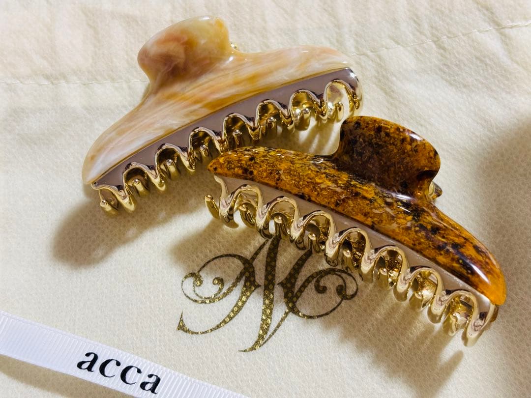 【極美品/2個組】アッカ　acca マーブル　クリップ　茶　クリーム