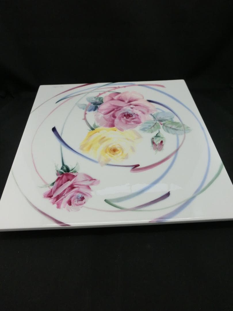 【マイセン】陶板画・黄色と紫の薔薇