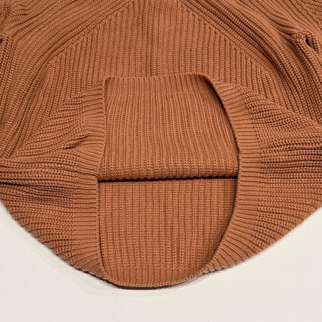 美品 バトナー BATONER コットン5ゲージ片畦クルーネックニット茶 L