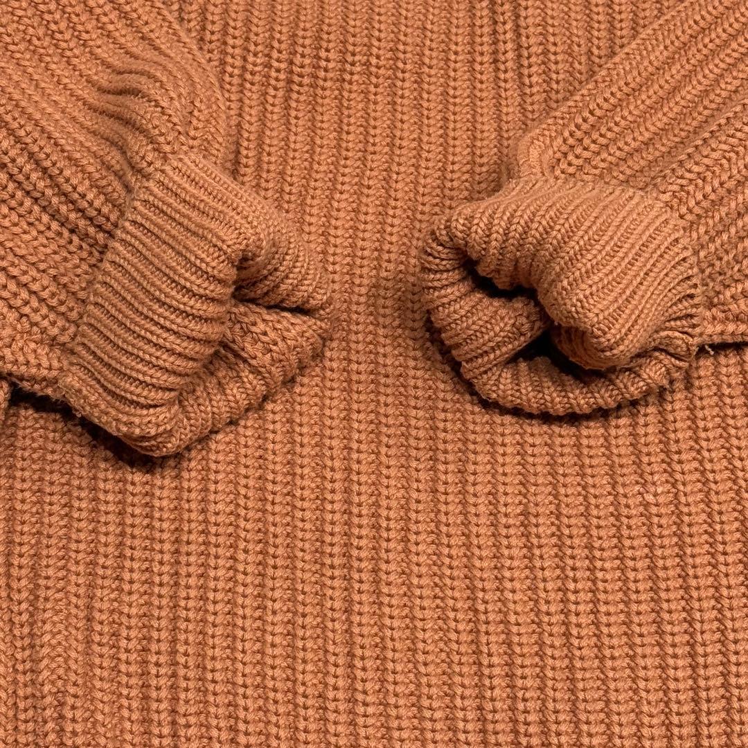 美品 バトナー BATONER コットン5ゲージ片畦クルーネックニット茶 L