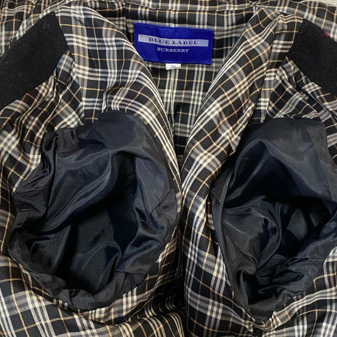 ●良品●　バーバリーブルーレーベル　ノバチェック　フード　ダッフルコート　黒