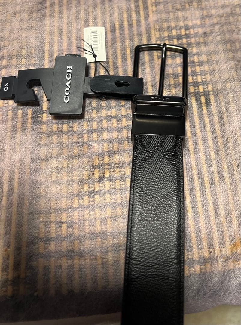 新年特売‼️COACH チャコールグレー×ブラック　シグネチャーロゴ　ベルト