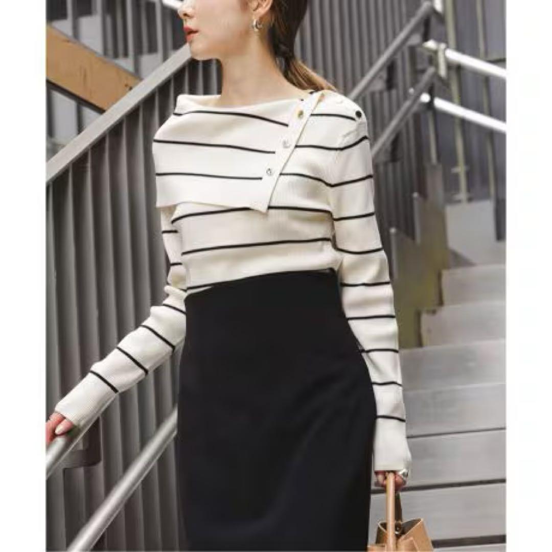 noble ノーブル　ショルダーボタンタイトリブニット