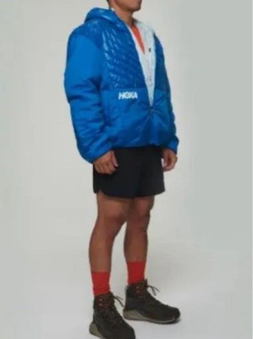 HOKA キルティングフードジャケット 青　パフィジャケット　メンズL相当　新品