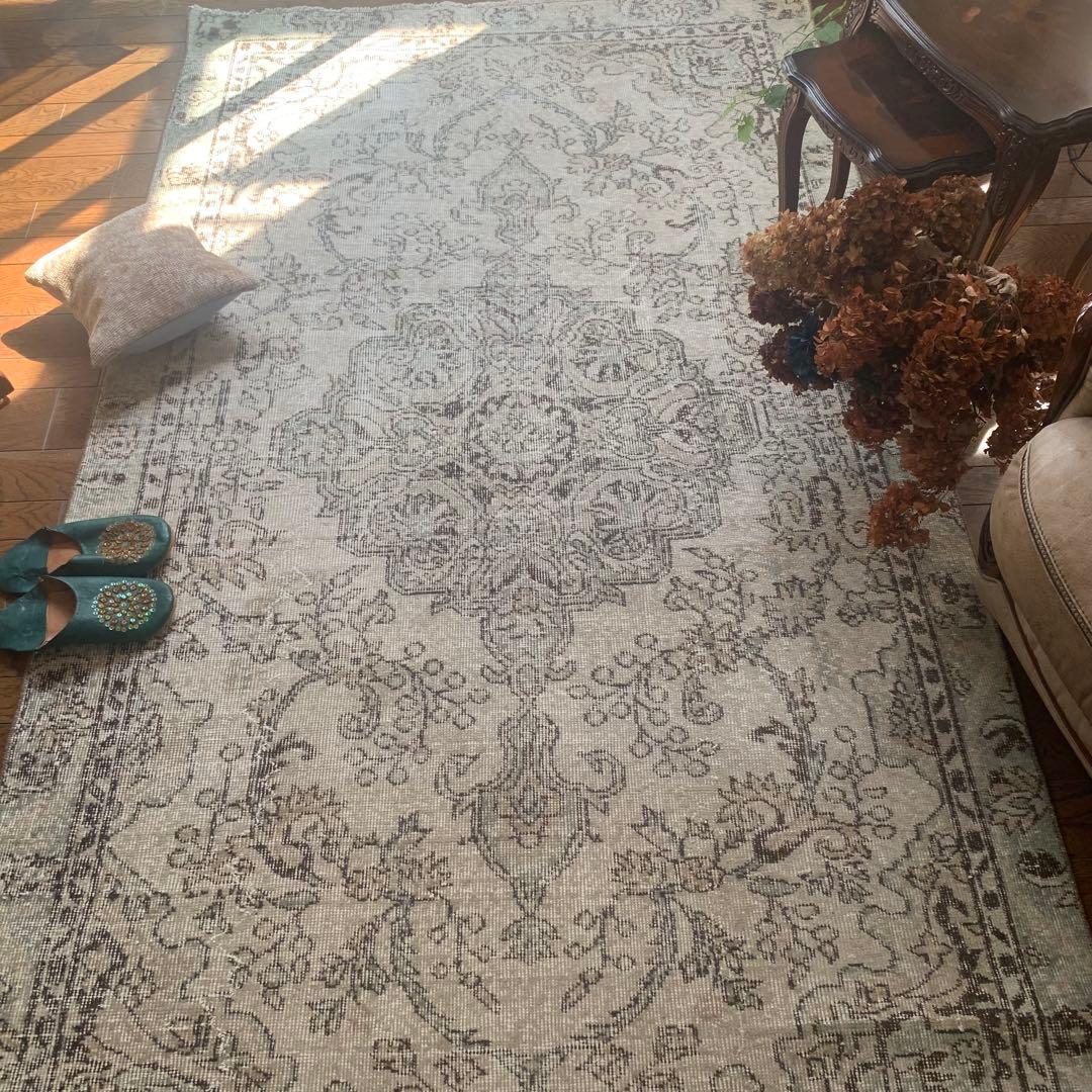 超大判　242×135 アイボリー　トルコヴィンテージラグ メダリオン