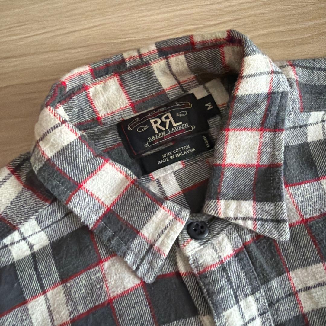 ＲＲＬ三つ星　ラルフローレン　Mサイズ 長袖ネルシャツ グレー系チェック