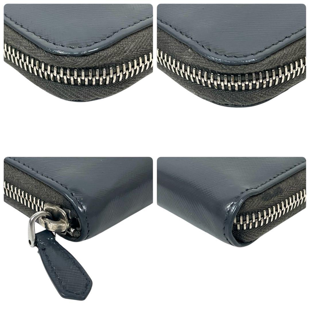 プラダ　長財布　三角ロゴプレート　サフィアーノレザー　ラウンドファスナー　グレー