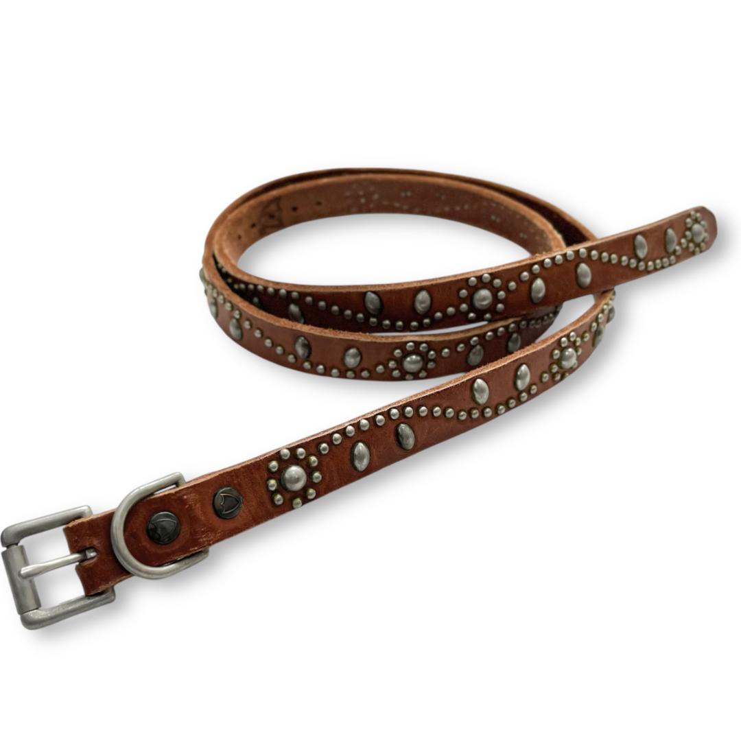 HTC スタッズベルト ナローベルト レザーベルト フラワー装飾