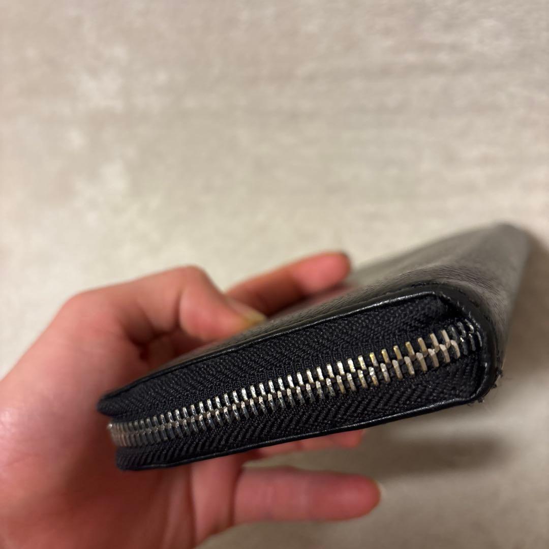 現行✨ディーゼル 長財布 Dロゴ 牛革 シボ革 エンボス 黒　ラウンドジップ