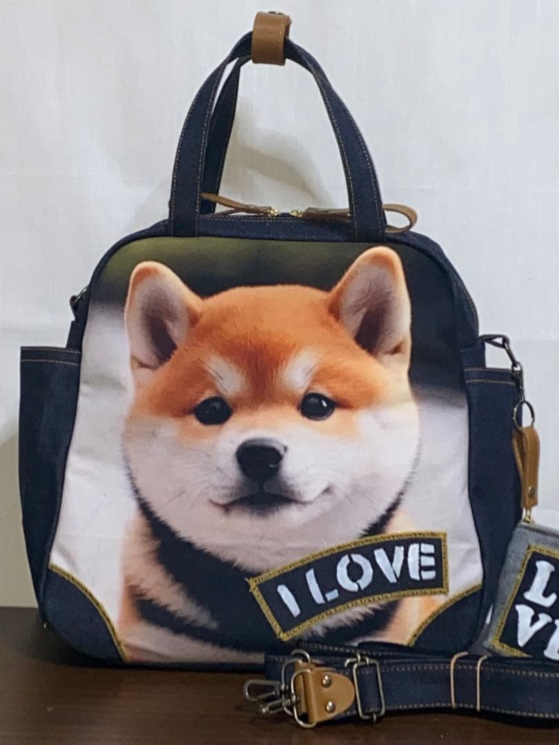 ☆岡山デニム☆ステンシル☆柴犬☆子犬☆4wayボストンバッグ